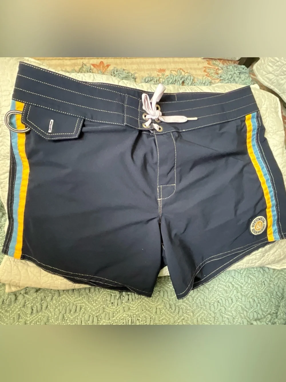 Birdwell Beach Britches Navy Blue Stripe Board Shorts Size 14